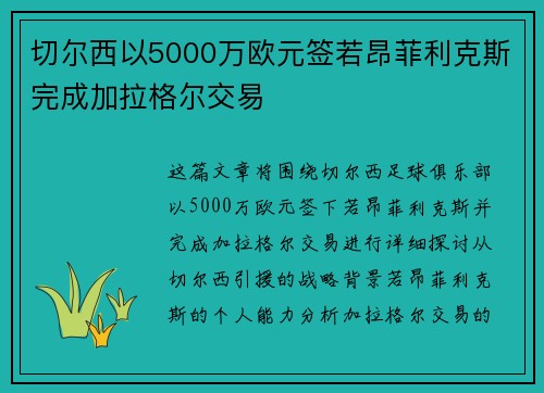 切尔西以5000万欧元签若昂菲利克斯完成加拉格尔交易